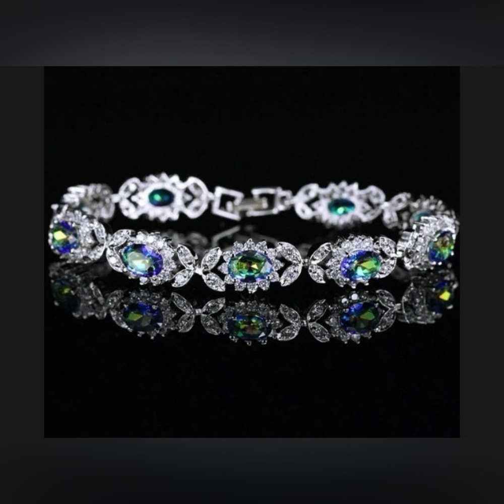 Elegant Silver Rainbow Mystic Topaz Green Purple Blue Bracelet